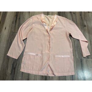 Vintage Victorias Secret Pink Satin Long Sleeve Nightgown Top With Pockets & But
